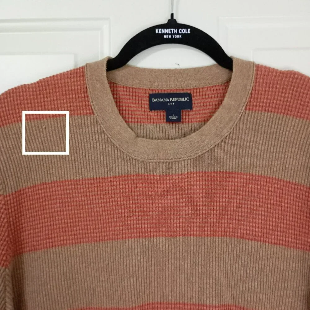 Banana Republic Sweater Mens Striped L Brown & Red 100% Cotton Crewneck
